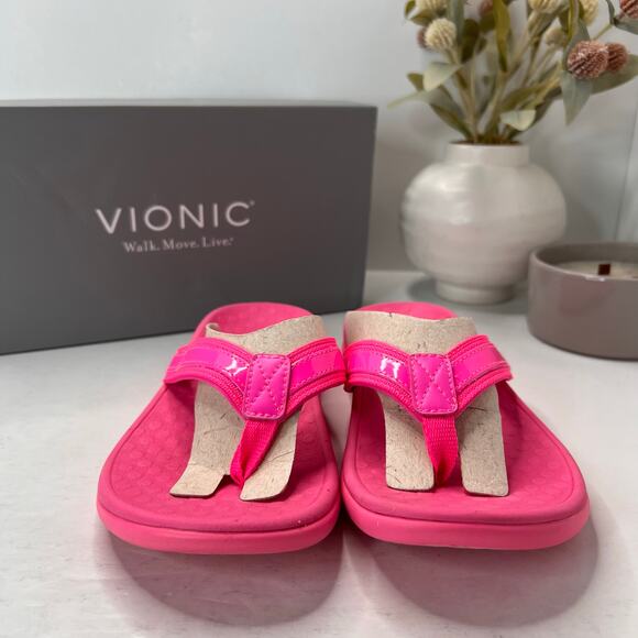 Vionic Beach Tide Flip Flops Pink Slide Sandals Cotton Canvas Women 8 - Picture 3 of 10